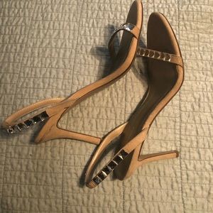 BCBG nude heels with gemstone embellishments 9-10